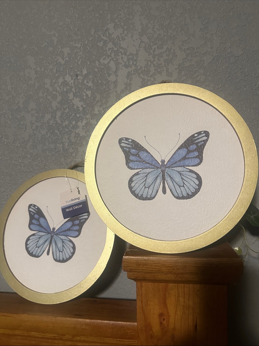 Blue Butterfly Gold-Trim Round Wall Art by truLIVING